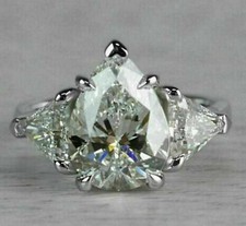 3Ct Pear Cut Lab-Created Diamond Three Stone Engagement Ring 925 Sterling Silver