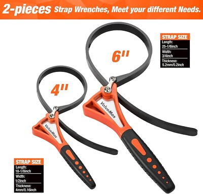 ValueMax 2PC 4'' & 6'' Rubber Strap Wrench Set Adjustable Straps  Nylon TPR Handle