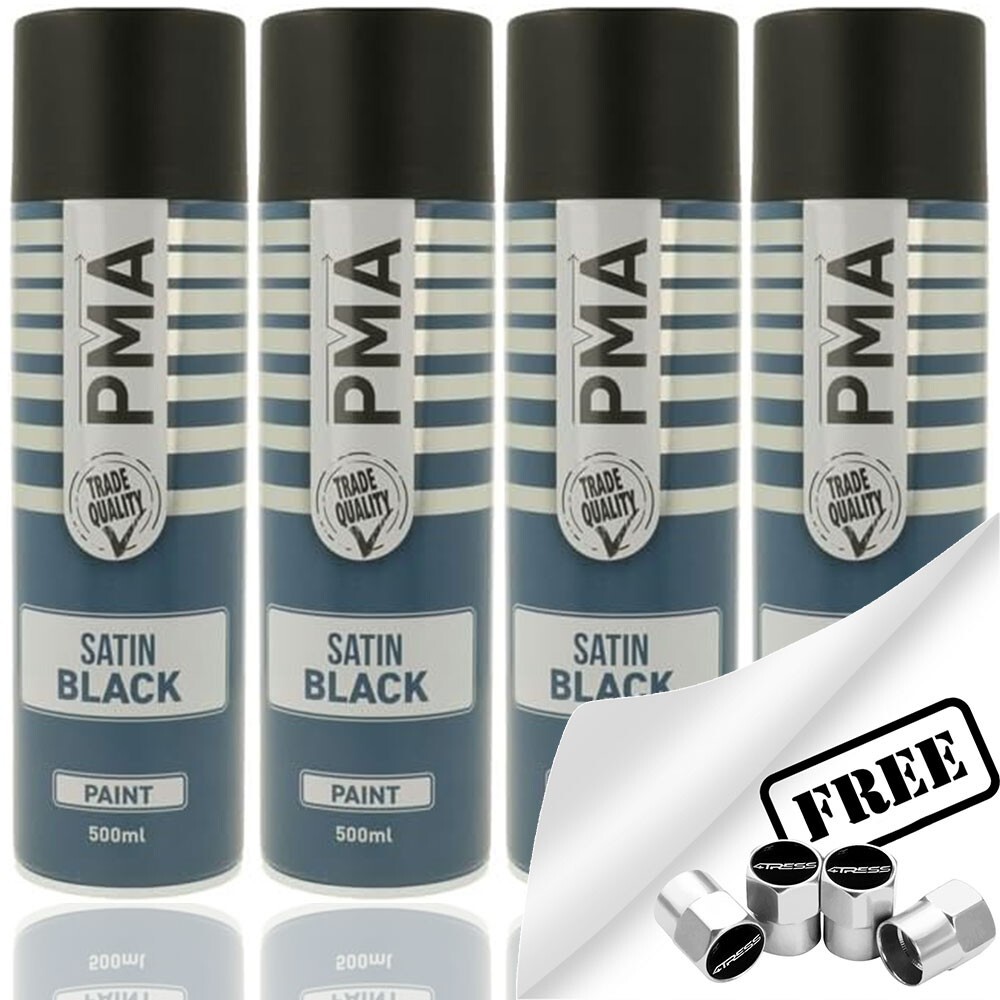 4x PMA Professional SATIN BLACK Spray Paint 500ml Cans Fast Drying PCPA1002 +CP