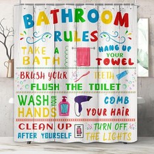 Kids Funny Shower Curtain Colorful Bathroom Rules Decor Dorm Room 72x72 in