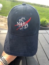 Kennedy Space Center NASA Navy Blue Patch Suede like Black Hat Cap Strap Buckle