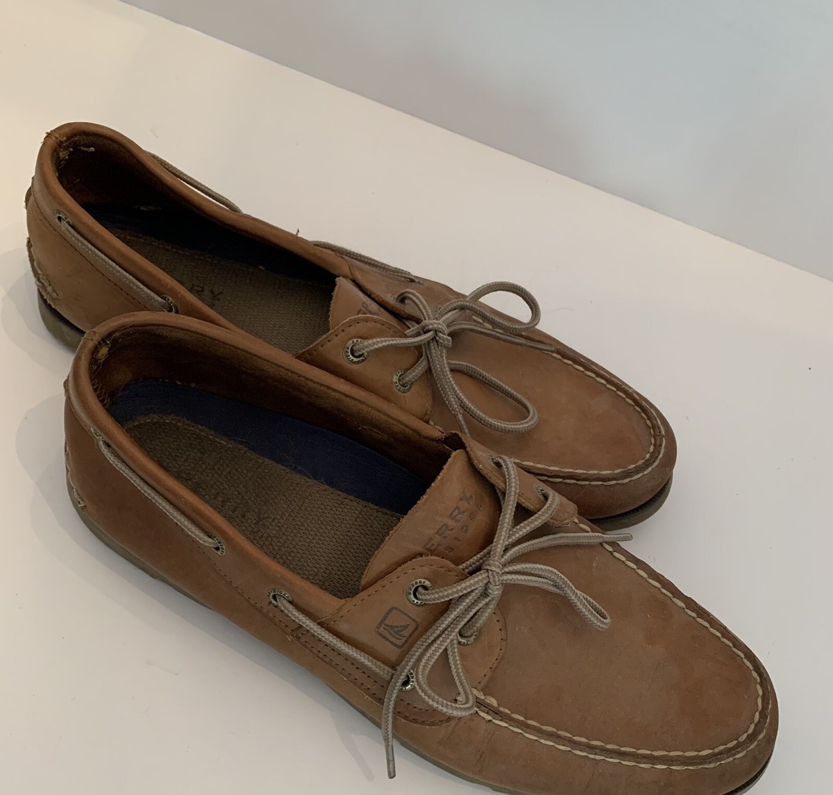 12M Sperry Brown Leather Leeward Boat Shoes Men display picture 1