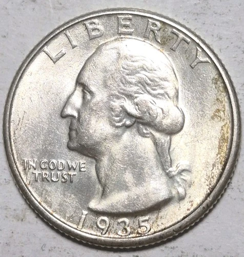 1935 Washington Silver Quarter. Nice Uncirculated Coin.