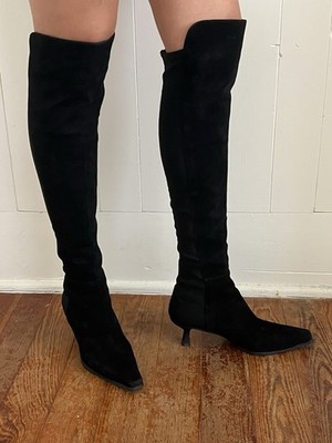Designer Staurt Weitzman Suede Stretch OTK Knee High Boots Pointed Toe Pull-On 8