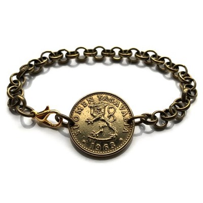 1982 Finland Suomi 20 Pen coin link bracelet Finnish lion Helsinki Espoo b000118