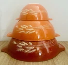 Pyrex Vintage Cinderella Mixing Bowls Autumn Harvest Wheat Set 3 Pieces Nesting
