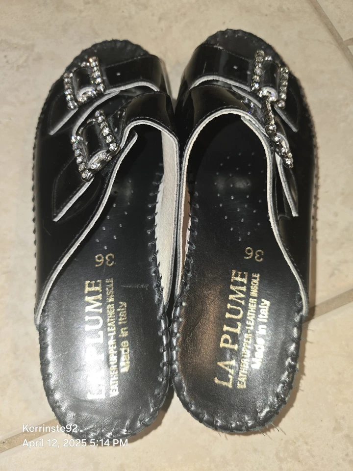 Sandalias para mujer La Plume Jen negras charol estrás hebilla zapatos 36/6 Foto 4 de 4