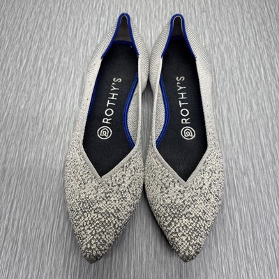 Rothy s The Point Silver Metallic Knit Flats Women s 7 Washable Eco Friendly