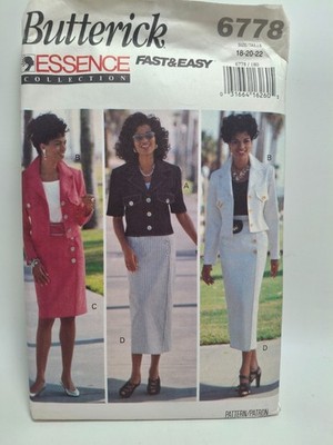 Sewing Pattern Jacket Top Skirt Fast Easy Butterick 6778 SZ 18 20 22 Uncut