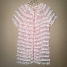 Vintage 1960s Lingerie by Chase Pink Sheer Nylon Lace Ruffle Peignoir Robe Small