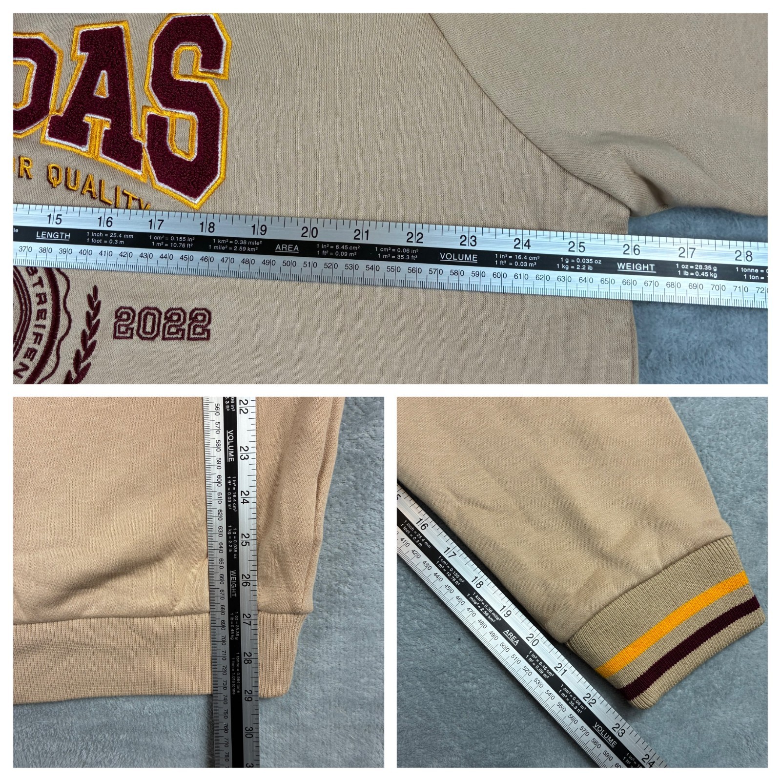 VTG Adidas Originals 'Preppy Varsity' Beige Fleece Size XL Pullover Sweatshirt image 7