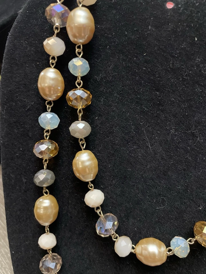 Collar Largo Charter Club Perla Champagne Cuentas Cristal Facetado Tono Dorado Foto 2 de 4