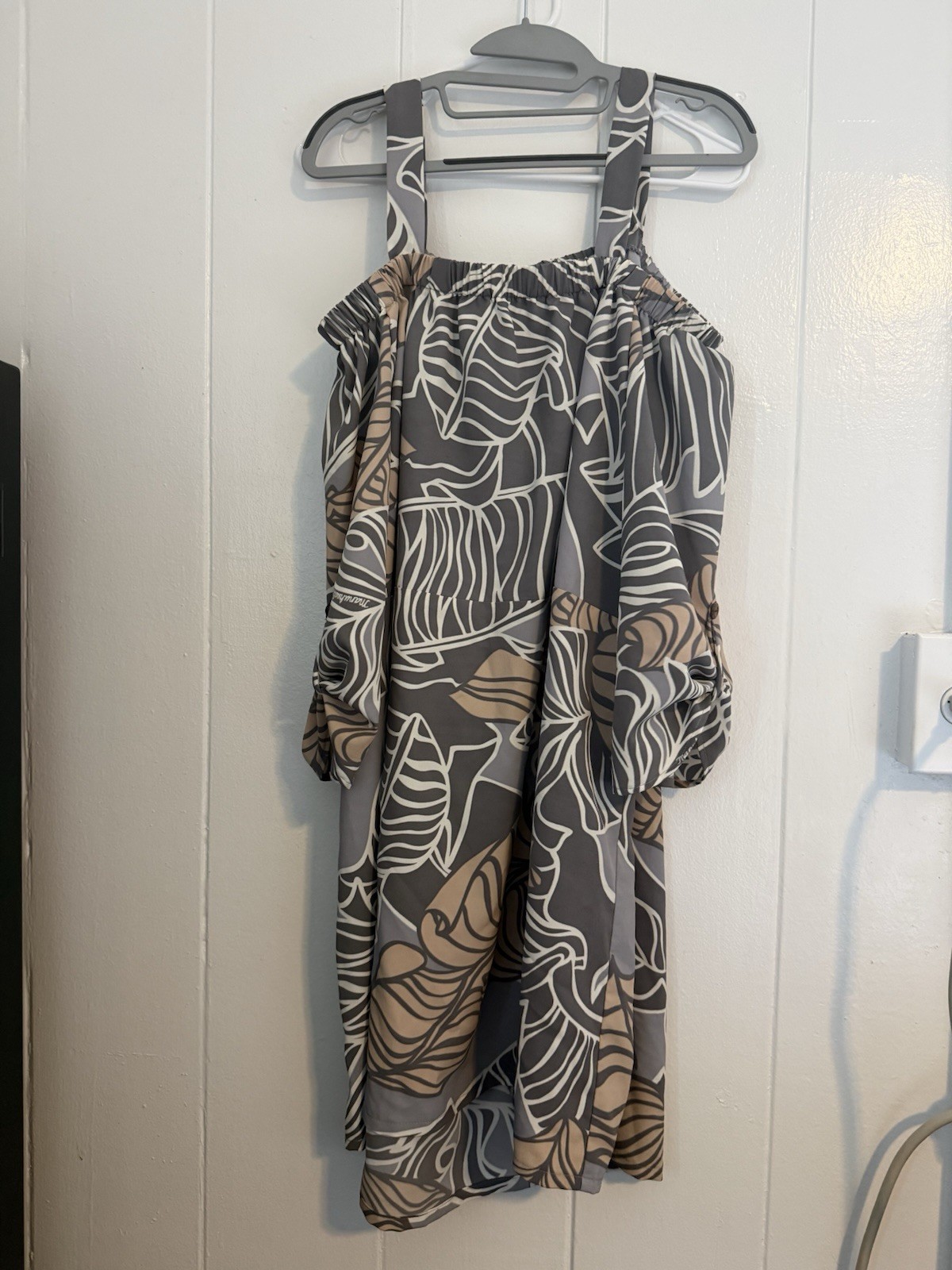 Manuheali'i Women's Dress Size L, Vibrant Blue, Gray Peach Hawaiian Polyester