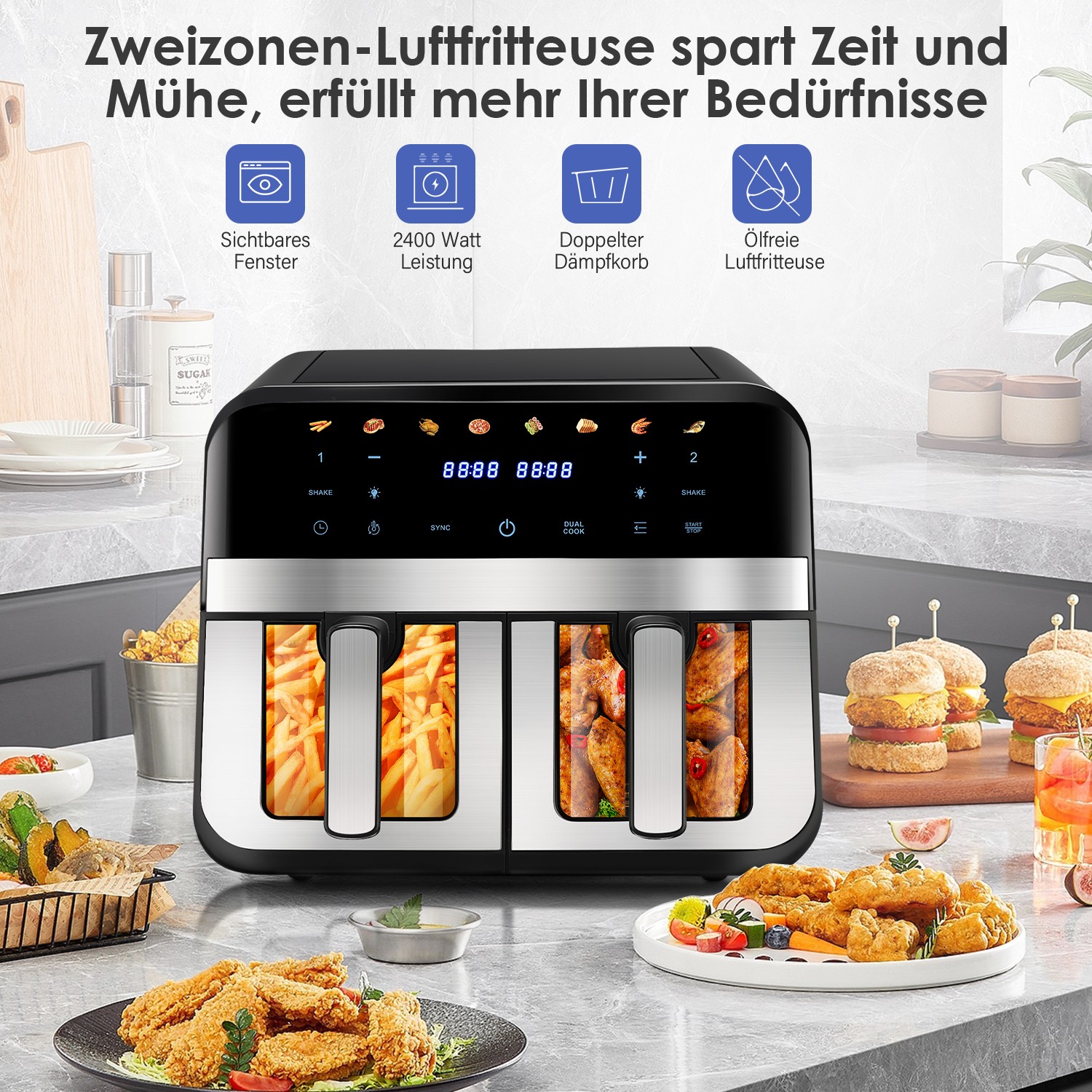 Friggitrice ad Aria Calda 9L Dual Zone 8 in 1 foto 3