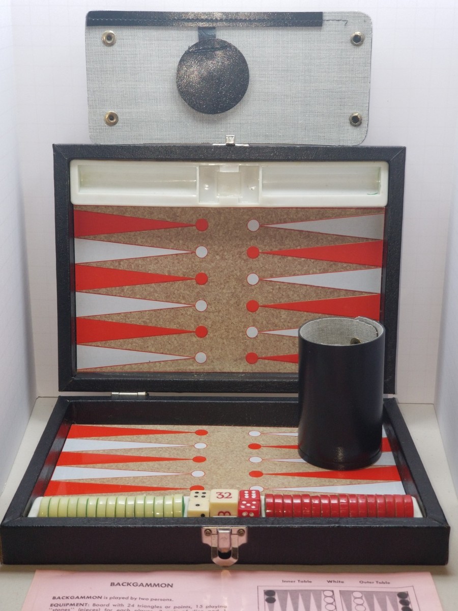【動作確認済】MINI BACKGAMMON MICRO GAMES USA Travel Magnetic Backgammon Mini Game Set Red & White Hard Sided