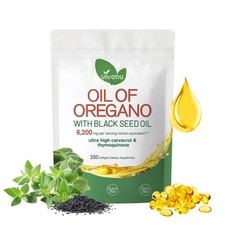 Oil of Oregano 300 Softgels with Black Seed Oil - 6200mg Oregano Oil Strength