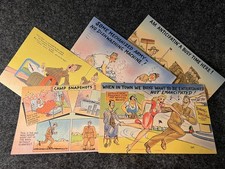 Vintage Lot * 5 WWII Comic Humorous Linen Postcards US Army WW2 * 1 Mailed