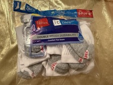NWT Hanes Boys Cushion Crew Socks 10 Pack White Shoe Size Small 4.5-8.5