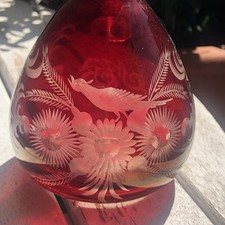 antike böhmische Glaskaraffe  Krug in Rubinr...