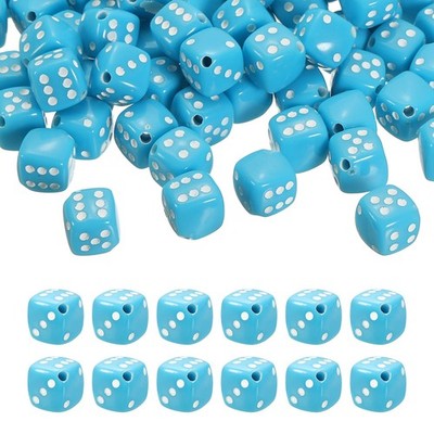 100Pcs Acrylic Dice Bead, 10mm/0.4'' Cube Dice Charm Beads, Solid Lake Blue