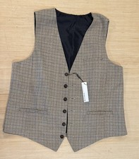 NWT Voboom Men Beige Tan Tweed Wool Blend Button Vest V-Line XXL Suit Fashion