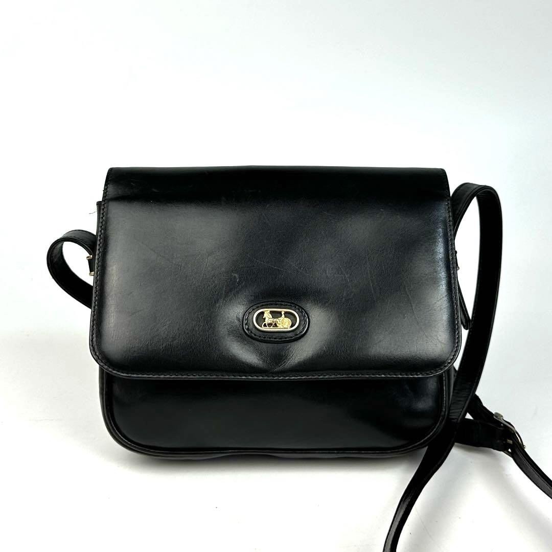 Celine Vintage Mini Crossbody Bag Black Calf Leather Unisex Authentic