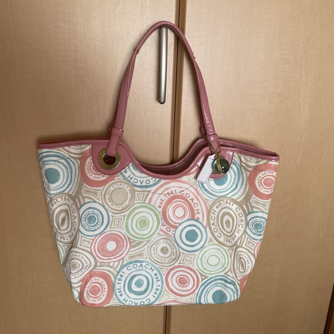 COACH Multicolor Signature Canvas Tote Bag with Leather Accents  