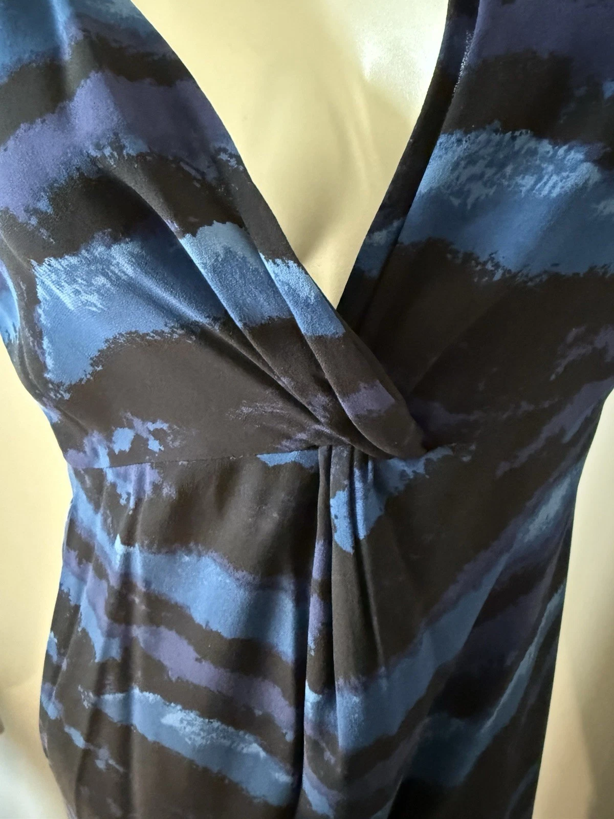 Abito Tory Burch Kaoy Landscape 100% seta foderato nero blu taglia 8 bellissimo