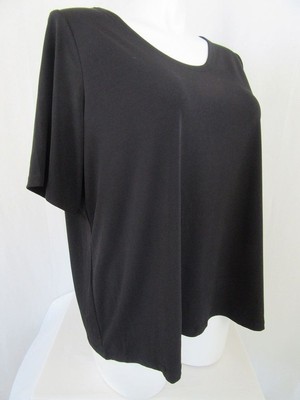 Susan Graver Essentials Size 5X Black Liquid Knit Elbow Sleeve Top