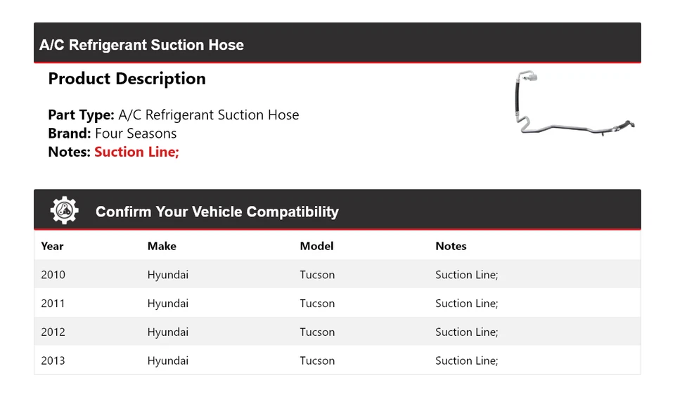 Manguera de succión de refrigerante aire acondicionado Hyundai Tucson 2010-2013 4 estaciones 2011 2012 Foto 2 de 4
