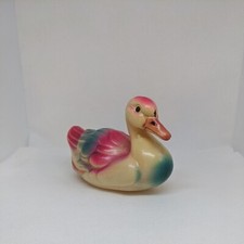 Vintage celluloid duck pink teal yellow excellent condition 4" x 3"