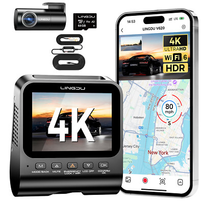 LINGDU Dual Dashcam 4K+1080P ADAS WiFi6 GPS Recorder Parkmodus 64G+Hardwire-Kit