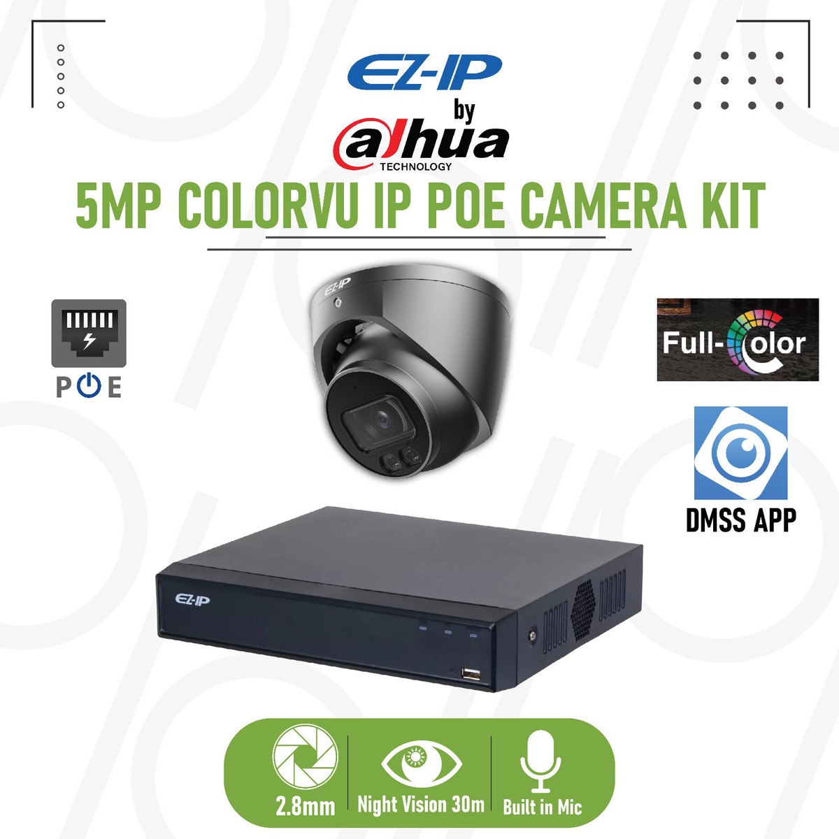 EZ-IP by Dahua Channel NVR With 5MP Full Colour IP PoE Turret