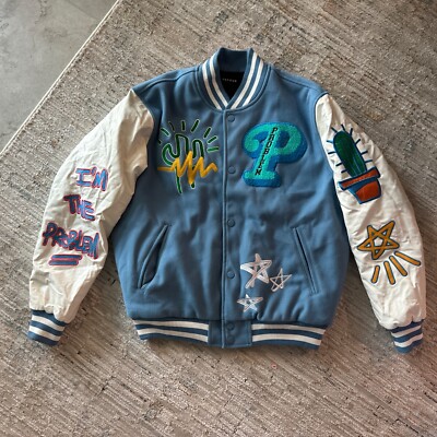 Pacsun Varsity Jacket Mens Size L Blue White Im The Problem Bomber 