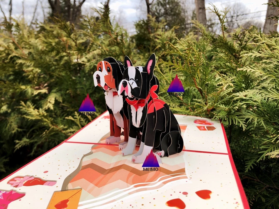 Tarjeta de felicitación emergente 3D perro cachorro mascota pareja cumpleaños mamá madre familia amigos Foto 2 de 4