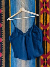 Inner Most VTG Deep Navy Blue Silky Lace V Cut Lingerie Medium Top