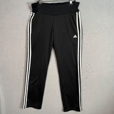 Adidas Black Athletic Pants With White Stripes Logo Detail Womens Size Small