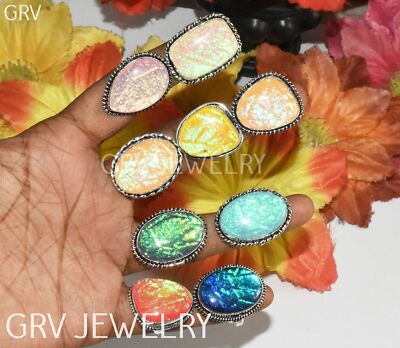 10Pcs Australian Triplet Opal Gemstone Adjustable Ring 925 Silver Plated ADJR-03