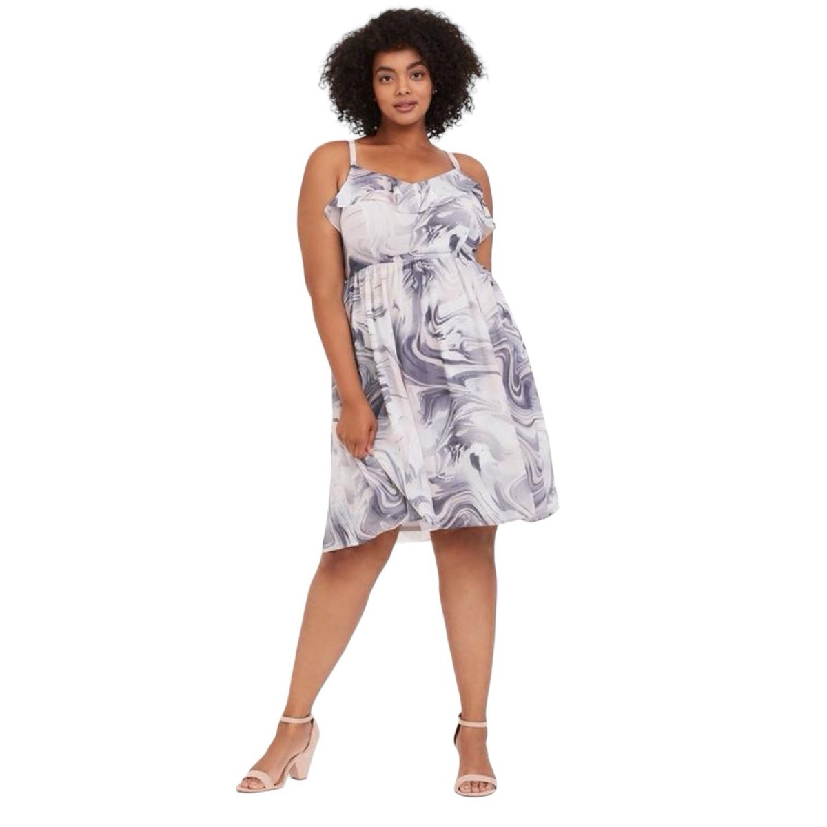 Torrid Mini Chiffon Ruffle Skater Dress Marble White 1X
