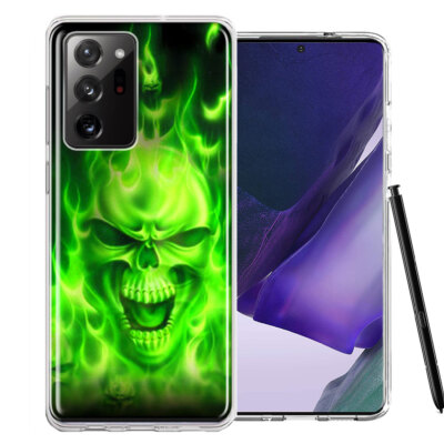 For Samsung Galaxy Note 20 Ultra Green Flaming Skull Case