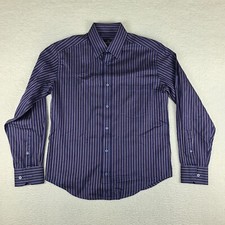 Bugatchi Uomo Shirt Mens Medium Blue Brown Striped Dress Button Up