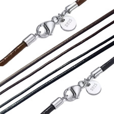 Halskette Lederkette Halsband S925 Silber Verschluss 40cm-50cm Schwarz & Brauen
