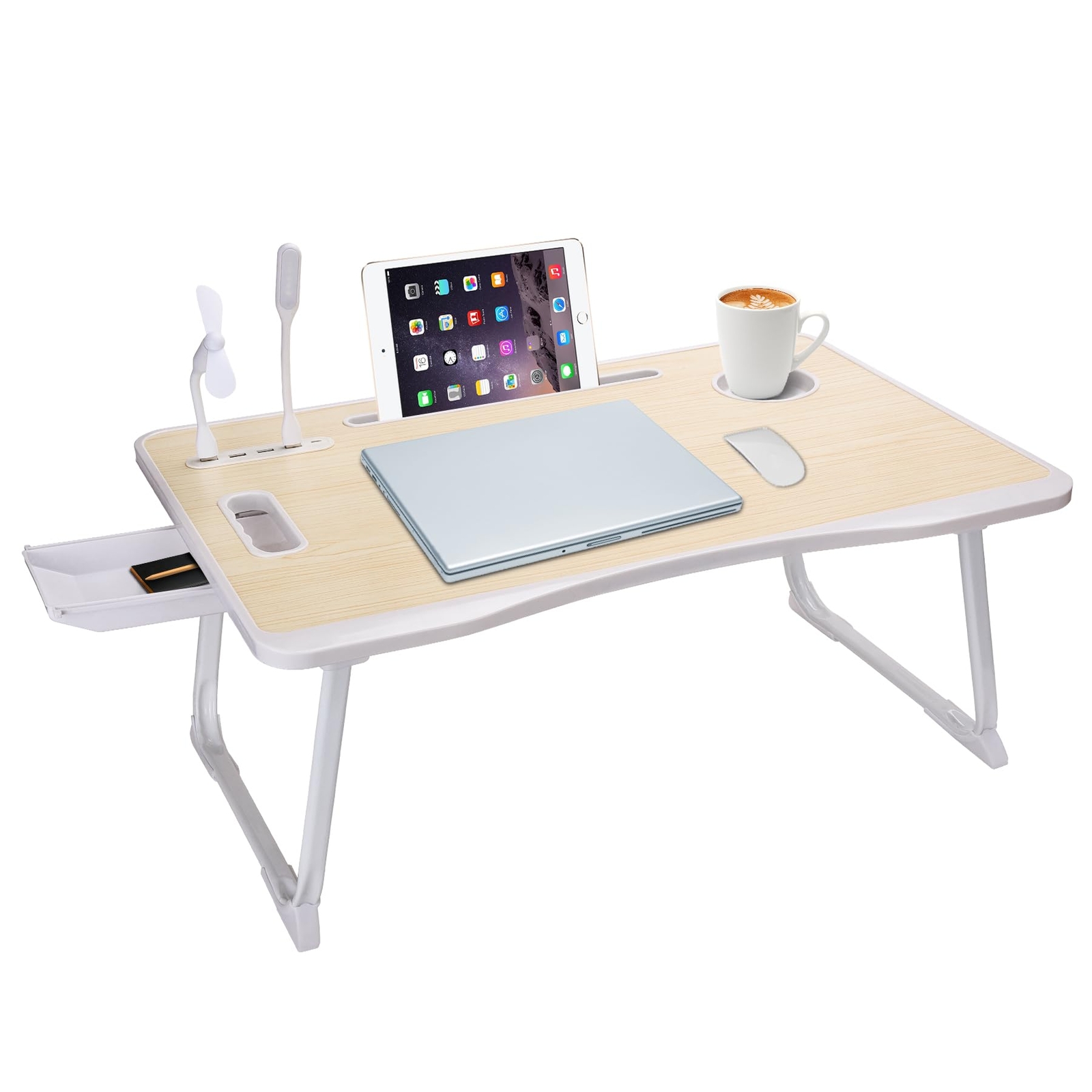 Foldable Laptop Bed Desk with USB Charger Handle & Card Slot  