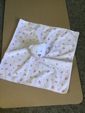 Bear White Pink Security Blanket Flowers Plush Lovey No Name Rattle Baby X