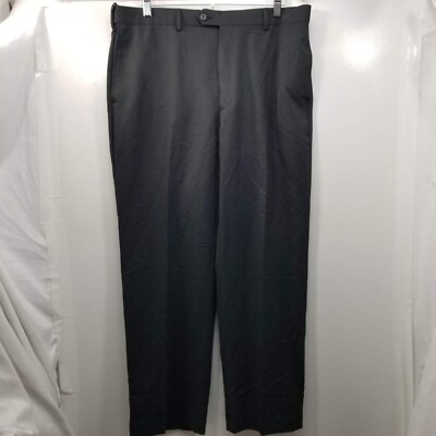 Savane Men's Striped Straight Leg Dress Pants Mid Rise Black Flat Front 36/29
