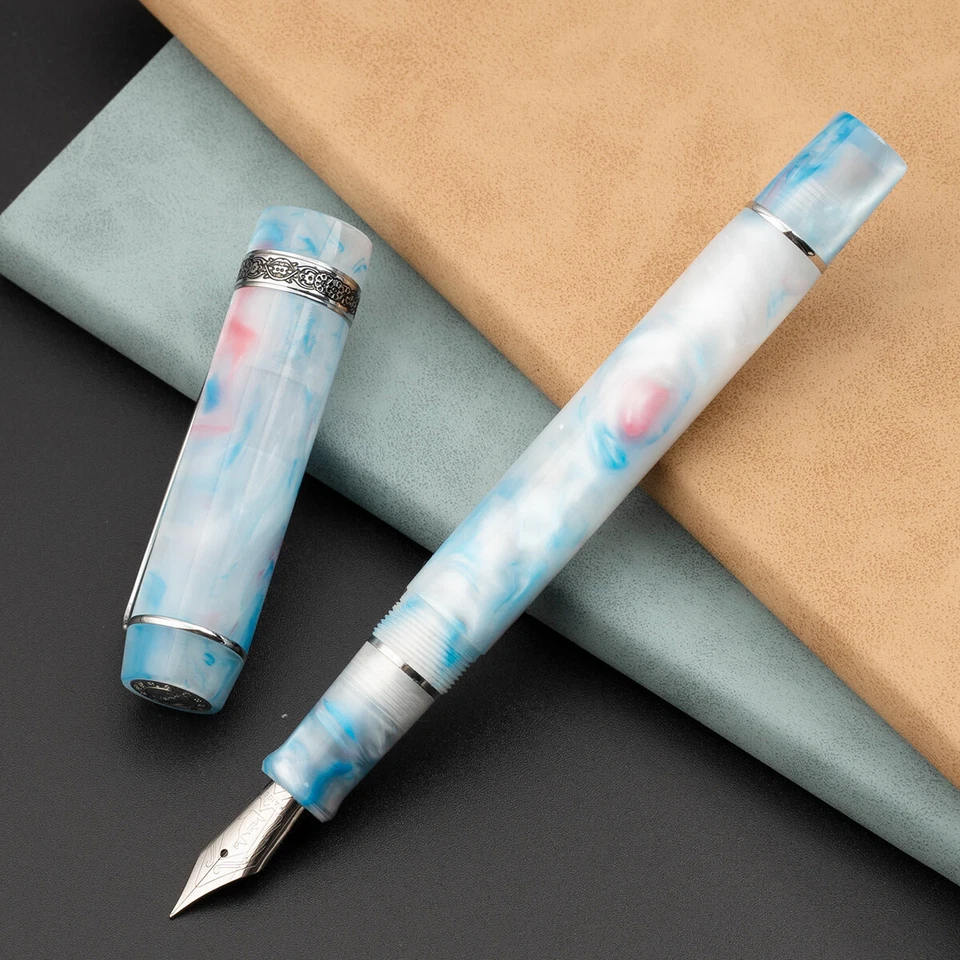 Kaigelu 316A  Blue White Acrylic Fountain Pen, EF/F/M Nib Writing Ink Gift Pen - Image 2 of 4