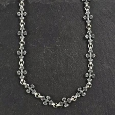 925 Sterling Silver Double Sided Ornate Cross Station Slender Necklace 55cm 60cm