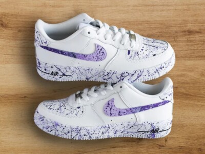 Air Force 1 Custom Shoes, Violet Purple Lilac Supernova Splatter Mens Womens