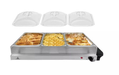 3 Behälter Speisewärmer Warmhalteplatte Buffetwärmer 2 in 1  Funktion Catering