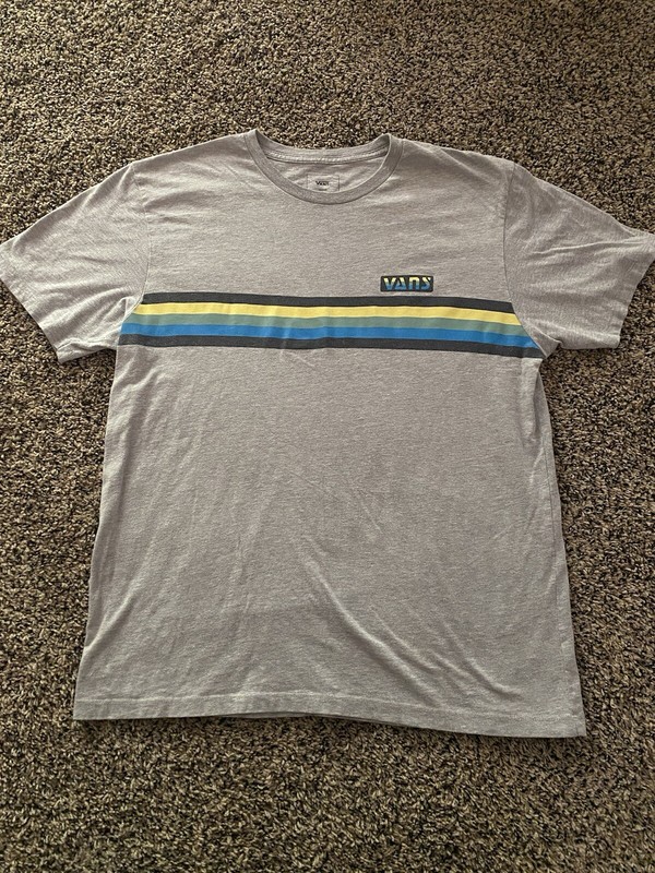 Vans Grey 70s/80s Striped Theme T-Shirt Size Large Slim Fit Retro/Vintage L👀K